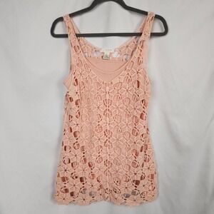 Kenar‎ Womens Crochet Knit Tank Sleeveless Cami Attached Pink Size Large
